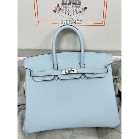 Birkin25cm 08/圣杯蓝/Blue Pale  ブルーペール フランス輸入素材 スイフト swift 平纹シルバー金具