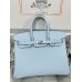 Birkin25cm 08/圣杯蓝/Blue Pale  ブルーペール フランス輸入素材 スイフト swift 平纹シルバー金具