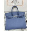 Birkin25cm R2/玛瑙蓝/Blue Agate  ブルーアガット フランス輸入素材 スイフト swift 平纹シルバー金具