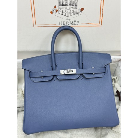 Birkin25cm R2/玛瑙蓝/Blue Agate  ブルーアガット フランス輸入素材 スイフト swift 平纹シルバー金具