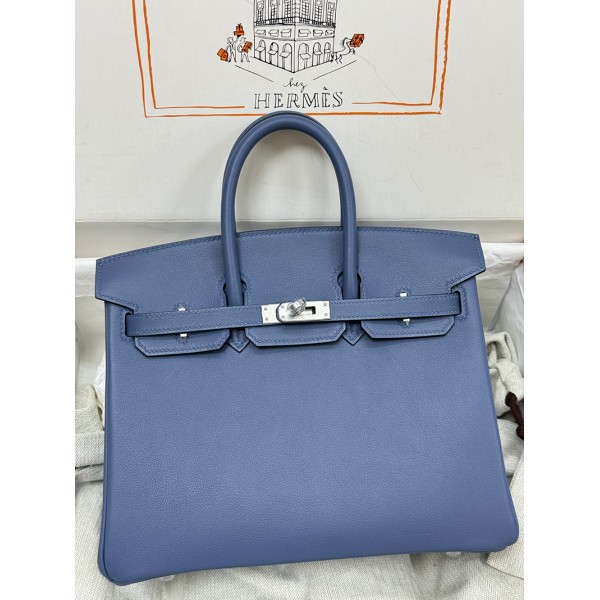 Birkin25cm R2/玛瑙蓝/Blue Agate  ブルーアガット フランス輸入素材 スイフト swift 平纹シルバー金具
