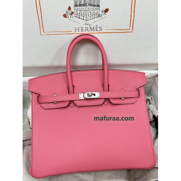 Birkin25cm 8W/新唇膏粉/Rose Azalee  ローズアザレ フランス輸入素材 スイフト swift 平纹シルバー金具