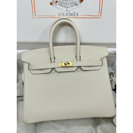 Birkin25cm 10/奶昔白/Craie  クレ フランス輸入素材 スイフト swift 平纹 ゴールド金具