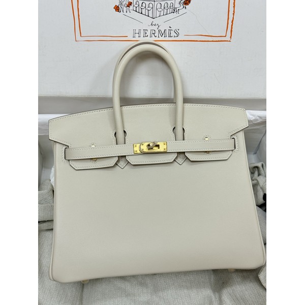 Birkin25cm 10/奶昔白/Craie  クレ フランス輸入素材 スイフト swift 平纹 ゴールド金具