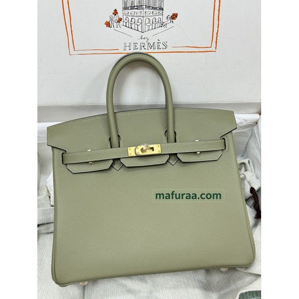Birkin25cm Q1/鼠尾草绿/Sauge  セージ フランス輸入素材 スイフト swift 平纹 ゴールド金具