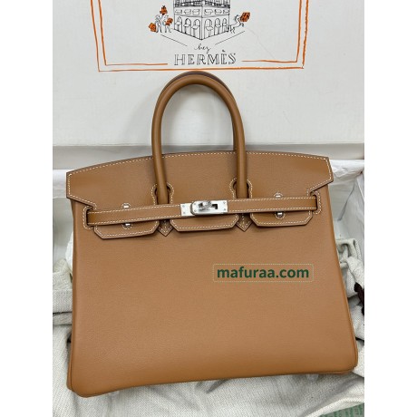 Birkin25cm 37/金色（金棕）/金刚色之37 /Gold  ゴールド フランス輸入素材 スイフト swift 平纹シルバー金具