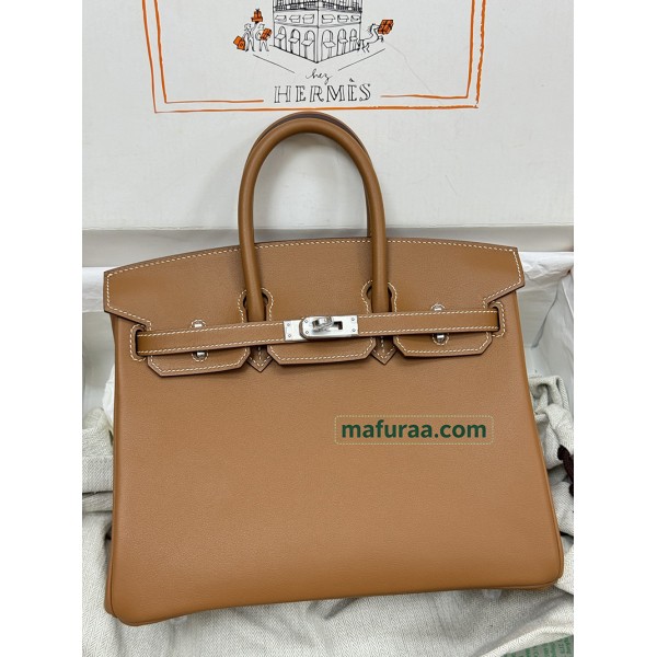 Birkin25cm 37/金色（金棕）/金刚色之37 /Gold  ゴールド フランス輸入素材 スイフト swift 平纹シルバー金具