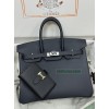 Birkin25cm 2Z/午夜蓝 夜空蓝 Blue nuit ブルーニュイ フランス輸入素材 スイフト swift 平纹シルバー金具