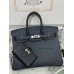 Birkin25cm 2Z/午夜蓝 夜空蓝 Blue nuit ブルーニュイ フランス輸入素材 スイフト swift 平纹シルバー金具