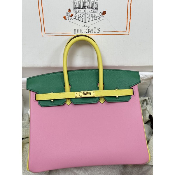 Birkin25cm 5P/樱花粉/Pink  ピンク フランス輸入素材 スイフト swift 平纹 ゴールド金具