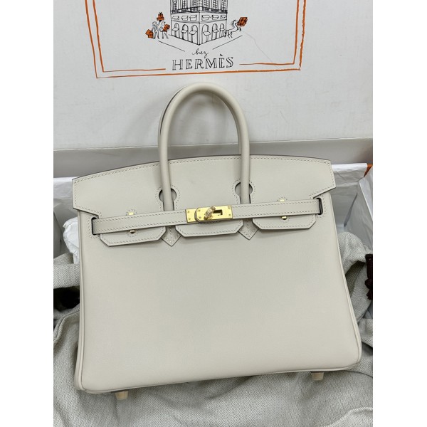 Birkin25cm 10/奶昔白/Craie  クレ フランス輸入素材 スイフト swift  ゴールド金具