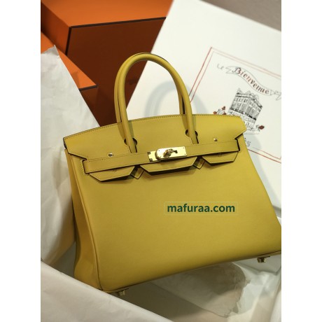 Birkin30cm 9D/琥珀黄/Jaune Ambre  ジョーヌアンブル フランス輸入素材 スイフト swift ゴールド金具