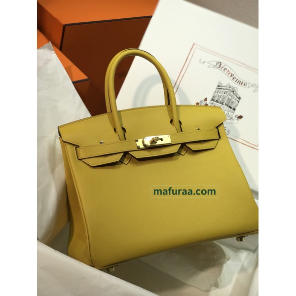 Birkin30cm 9D/琥珀黄/Jaune Ambre  ジョーヌアンブル フランス輸入素材 スイフト swift ゴールド金具