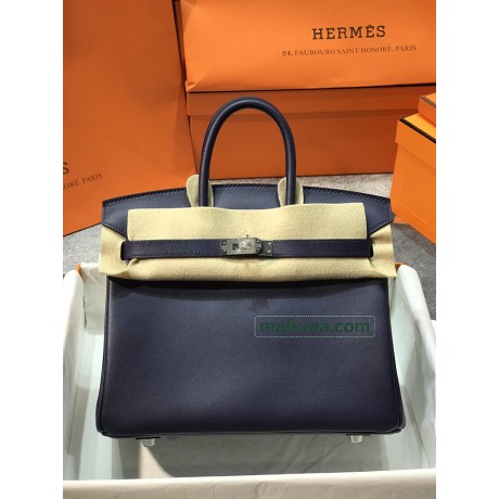 Birkin25cm 73/宝石蓝/Blue Saphir  ブルーサフィール フランス輸入素材 スイフト swiftシルバー金具
