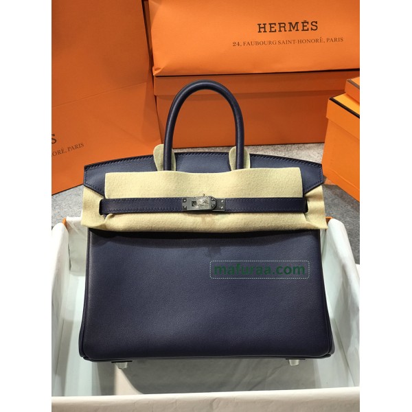Birkin25cm 73/宝石蓝/Blue Saphir  ブルーサフィール フランス輸入素材 スイフト swiftシルバー金具