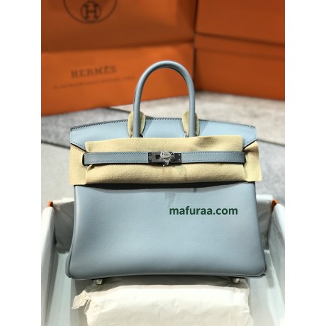 Birkin25cm J7/亚麻蓝/Blue Lin  ブルーラン フランス輸入素材 スイフト swiftシルバー金具