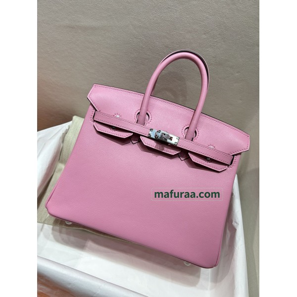 Birkin25cm 5P/樱花粉/Pink  ピンク フランス輸入素材 スイフト swiftシルバー金具
