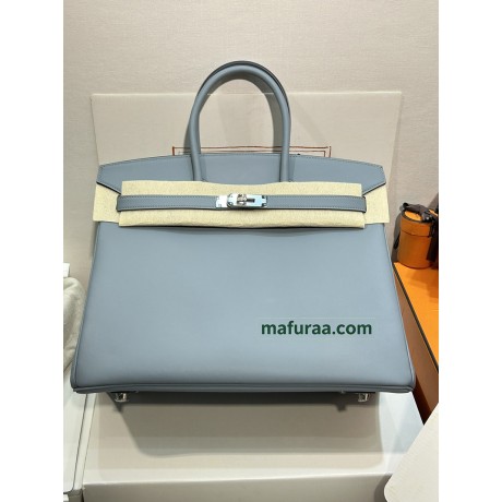 Birkin35cm J7/亚麻蓝/Blue Lin  ブルーラン フランス輸入素材 スイフト swiftシルバー金具