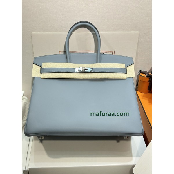 Birkin35cm J7/亚麻蓝/Blue Lin  ブルーラン フランス輸入素材 スイフト swiftシルバー金具