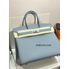 Birkin35cm J7/亚麻蓝/Blue Lin  ブルーラン フランス輸入素材 スイフト swiftシルバー金具