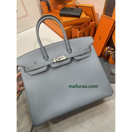 Birkin35cm J7/亚麻蓝/Blue Lin  ブルーラン フランス輸入素材 スイフト swiftシルバー金具