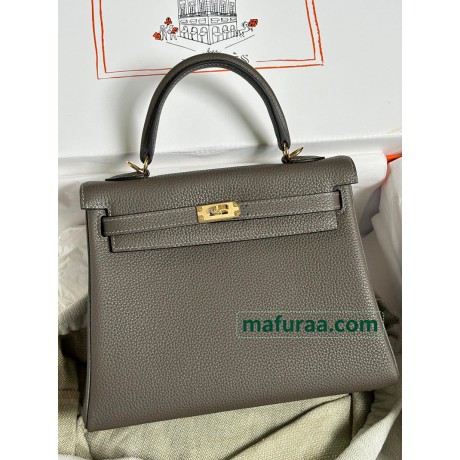 Kelly28cm 8F/锡器灰/Etain エタン フランス輸入素材 Togo トゴゴールド金具