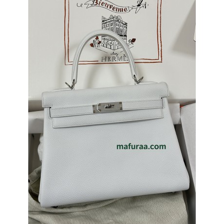 Kelly28cm 01/白色/纯白/White (Blanc) ホワイト/白 フランス輸入素材 Togo トゴシルバー金具