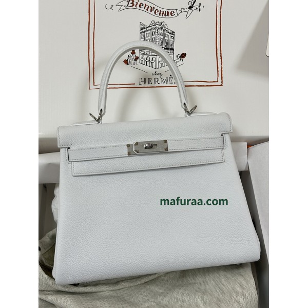 Kelly28cm 01/白色/纯白/White (Blanc) ホワイト/白 フランス輸入素材 Togo トゴシルバー金具