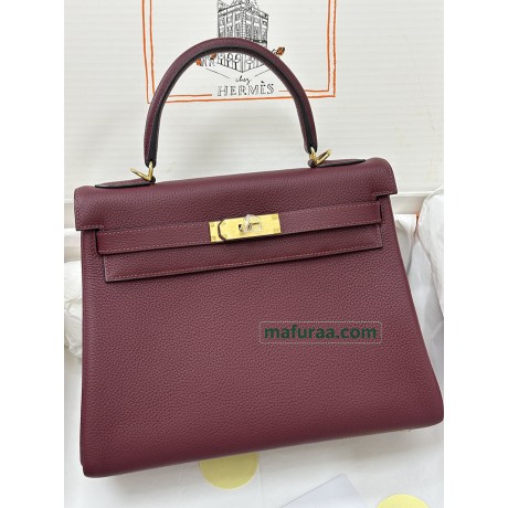 Kelly28cm K1/石榴红/Rouge Grenat  ルージュグレナ フランス輸入素材 Togo トゴゴールド金具