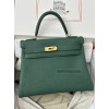 Kelly28cm Z6/孔雀绿/Malachite  マラカイト フランス輸入素材 Togo トゴゴールド金具