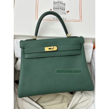 Kelly28cm Z6/孔雀绿/Malachite  マラカイト フランス輸入素材 Togo トゴゴールド金具