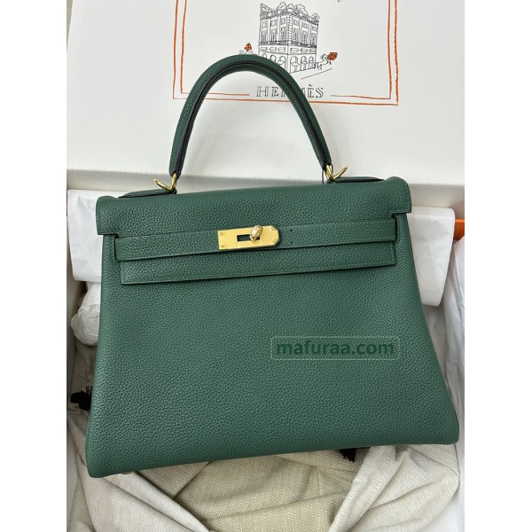 Kelly28cm Z6/孔雀绿/Malachite  マラカイト フランス輸入素材 Togo トゴゴールド金具