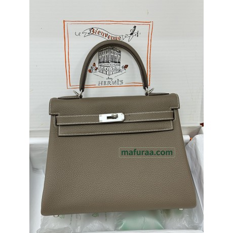 Kelly28cm 18/大象灰/Étoupe Grey (Étoupe)  エトゥープ フランス輸入素材 Togo トゴシルバー金具