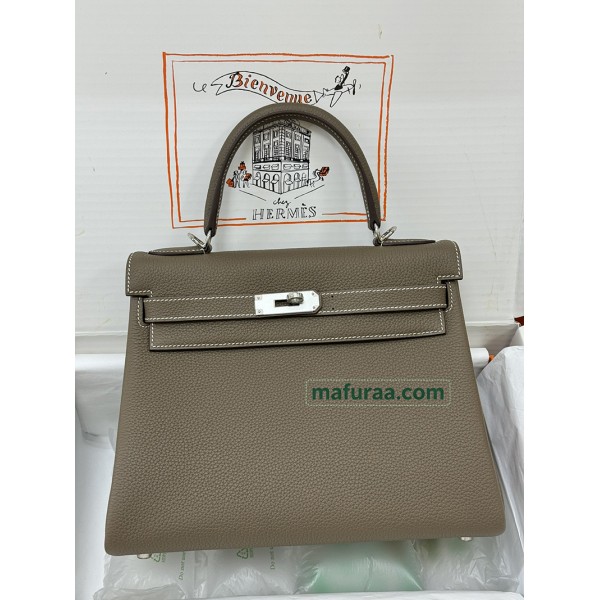 Kelly28cm 18/大象灰/Étoupe Grey (Étoupe)  エトゥープ フランス輸入素材 Togo トゴシルバー金具
