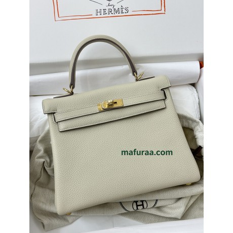 Kelly28cm 10/奶昔白/Craie クレ フランス輸入素材 Togo トゴゴールド金具