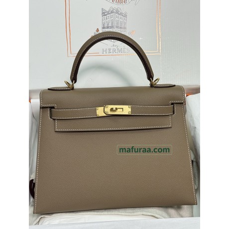 Kelly28cm 18/大象灰/Étoupe Grey (Étoupe)  エトゥープ ヴォーエプソン Epsom ゴールド金具