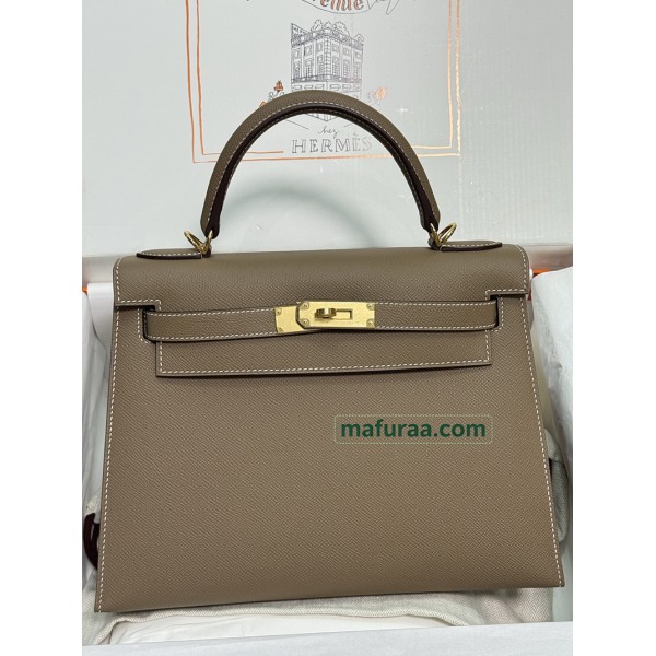 Kelly28cm 18/大象灰/Étoupe Grey (Étoupe)  エトゥープ ヴォーエプソン Epsom ゴールド金具