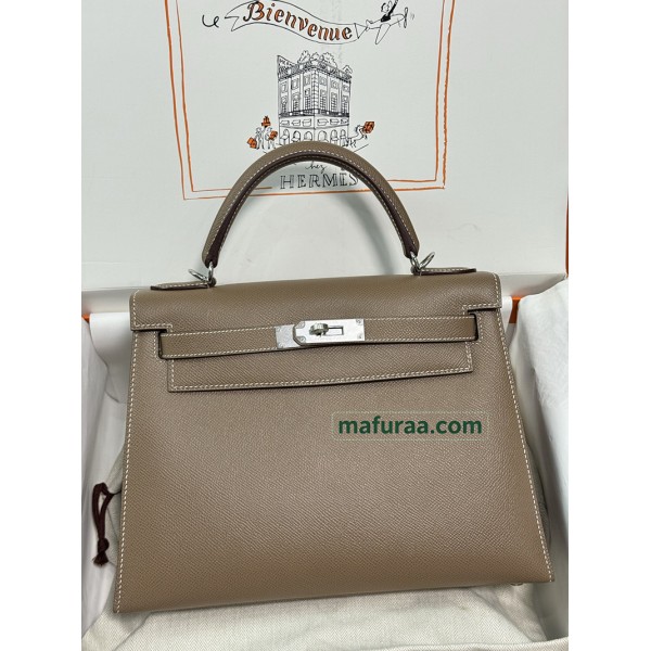 Kelly28cm 18/大象灰/Étoupe Grey (Étoupe)  フランス輸入素材 ヴォーエプソン Epsom シルバー金具
