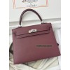 Kelly25cm 55/爱马仕红/Rouge H  ルージュアッシュ フランス輸入素材 ヴォーエプソン Epsom シルバー金具