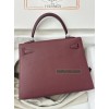 Kelly25cm 55/爱马仕红/Rouge H  ルージュアッシュ フランス輸入素材 ヴォーエプソン Epsom シルバー金具