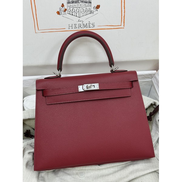 Kelly25cm K1/石榴红/Rouge Grenat  ルージュグレナ フランス輸入素材 ヴォーエプソン Epsom シルバー金具