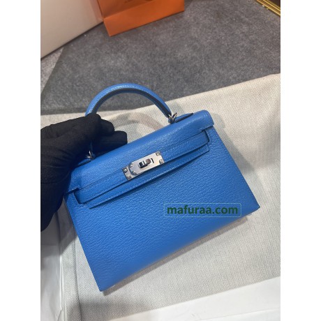 mini Kelly 0F/弗里达蓝/Blue Frida  ブルーフリーダフランス輸入素材 シェブルミゾル Chevre
