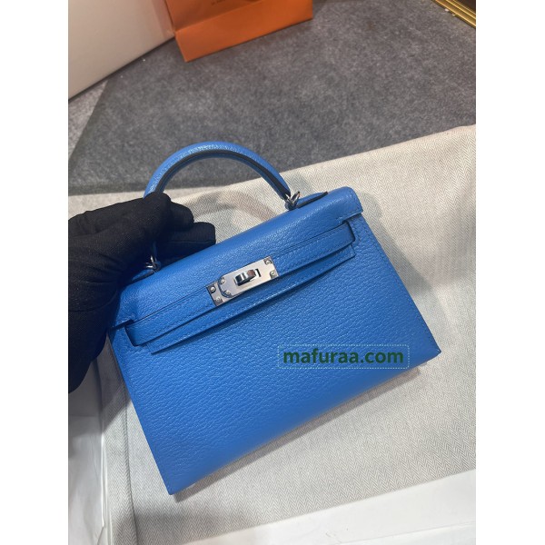 mini Kelly 0F/弗里达蓝/Blue Frida  ブルーフリーダフランス輸入素材 シェブルミゾル Chevre