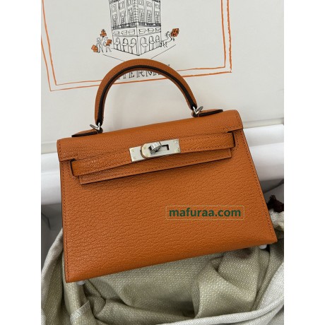 mini Kelly 93/爱马仕橙/橙色/Orange オレンジフランス輸入素材 シェブルミゾル Chevre シルバー金具