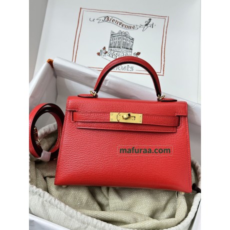 mini Kelly S3//Rouge Cœur  ルージュクーフランス輸入素材 シェブルミゾル Chevre ゴールド金具