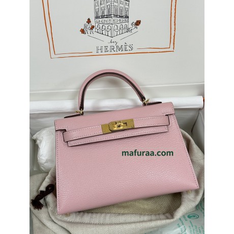 mini Kelly 3Q/新樱花粉/Rose Sakura   ローズサクラフランス輸入素材 シェブルミゾル Chevre ゴールド金具