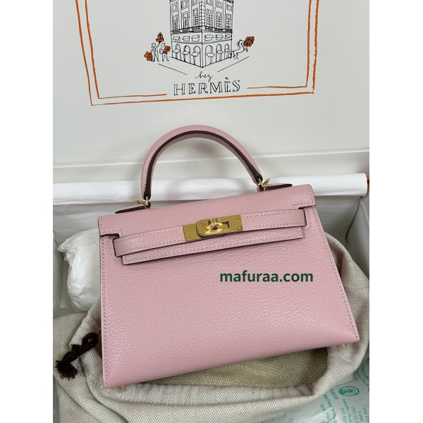 mini Kelly 3Q/新樱花粉/Rose Sakura   ローズサクラフランス輸入素材 シェブルミゾル Chevre ゴールド金具
