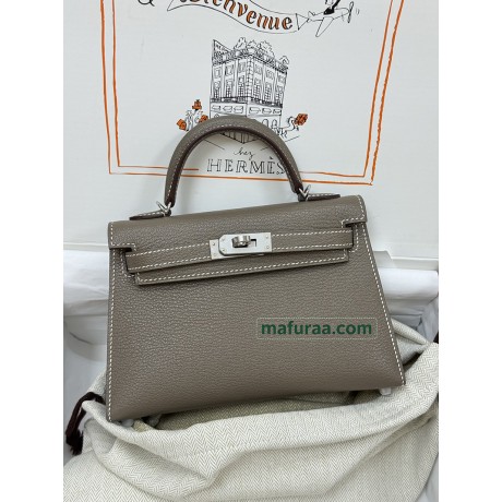 mini Kelly 18/大象灰/Étoupe Grey (Étoupe)  エトゥープフランス輸入素材 シェブルミゾル Chevre