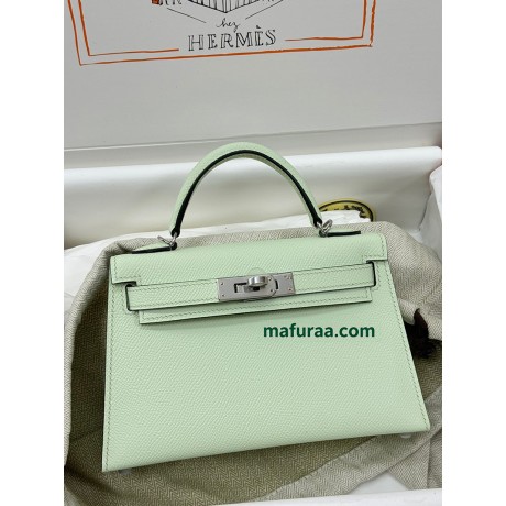 mini Kelly 0S气泡绿 vertdeau ヴェールフィズ  Hermes Vert fizz epsom フランス輸入素材 ヴォーエプソン シルバー金具