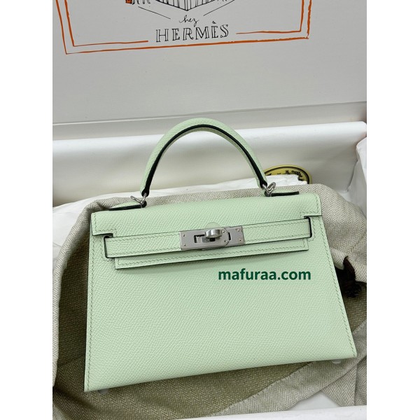 mini Kelly 0S气泡绿 vertdeau ヴェールフィズ  Hermes Vert fizz epsom フランス輸入素材 ヴォーエプソン シルバー金具